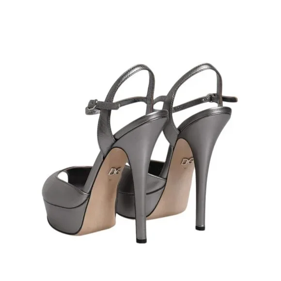 Dolce & Gabbana Silver Leather Platform Heels Sandals Shoes - Picture 5 of 10